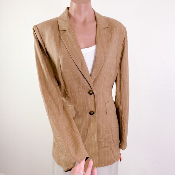 Nicholas Charlee Pinstripe Oversized Linen Blazer Career Caramel Tan size 2 NWT - Picture 3 of 12